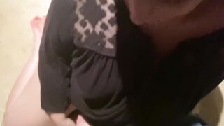 Wife on her knees sucking cock with eye contact and cum in her mouth finish