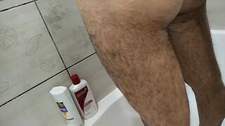 Mom washes her mature son and jerks off his dick