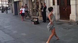 Arab Slut Flashing Her Bare Ass in Public encouraged by Dad