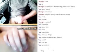 Hot Bitch fingering her hairy pussy for random guy