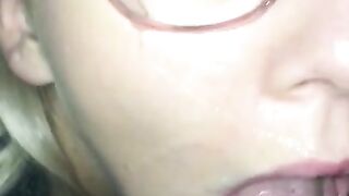 Perfect Blonde Glasses Blowjob Facial- Glasses Cumshot