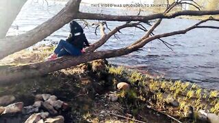 Romantic blowjob on the beach of love with ducks