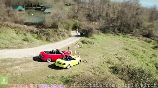 Triple Outdoor Jerking off on Cars