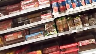 This girl loves to show her body in the supermarket