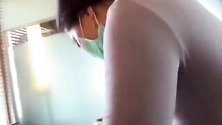 Man Cums on his Asian Esthetician while she Wax him