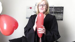 Mature Big Tit Teacher Enjoys some Balloon Popping Fun and a Wet Finger Fuck