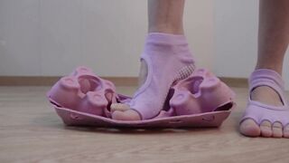 Crushing Egg Carton Wearing Yoga Socks | TrissTV on ManyVids