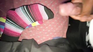 Sneaking cumshot on socks 4