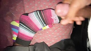 Sneaking cumshot on socks 4