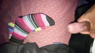 Sneaking cumshot on socks 4