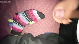 Sneaking cumshot on socks 4