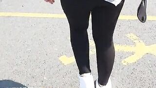 Step Mom in Black Leggings Fucked in the Car Park behind the Cars by Step Son