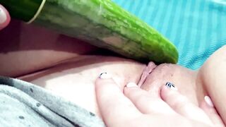 Bitch Fucks herself with a Big Cucumber