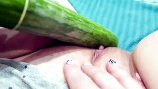 Bitch Fucks herself with a Big Cucumber