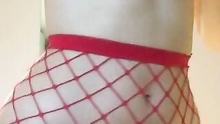 Wearing Red Fishnets, Playing with my Pussy and Training Anal by Stretching my Tight Ass for you