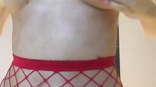 Wearing Red Fishnets, Playing with my Pussy and Training Anal by Stretching my Tight Ass for you