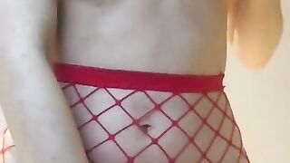 Wearing Red Fishnets, Playing with my Pussy and Training Anal by Stretching my Tight Ass for you