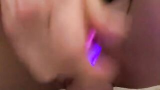 Shaven Pussy Rides Large Dildo and Cums