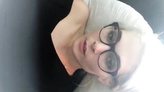 Shy blonde Elsa fingering herself wearing big nerd glasses