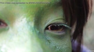 Stark naked Japanese fat frog lady in the swamp HD