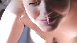 BBW Beauty Accidently Milks out Thick Cum in her own Eye...