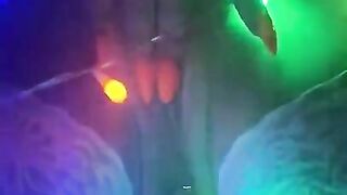 girl playing pussy with butt plug in lights