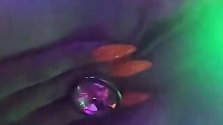 girl playing pussy with butt plug in lights