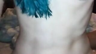 Fucking my best friends girlfriend. Sexy Blue hair rides fat cock.