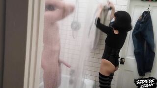 Shower Scene from Sissy Cuckold Threesome