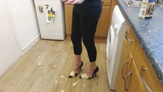 Messy custard in heels challenge