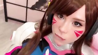 Girl Cosplay D.Va from Overwatch and Sucks Dick till Facial