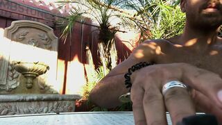 Risky Public Nudity Outdoor Office Patio Sexy Gay God Rubs Huge Cock