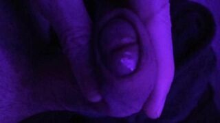 Pre cum play while masturbating in purple light - Purple Dick part 2