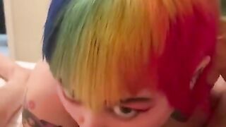 POV blowjob and creampie with tattooed college teen