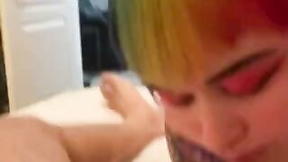 POV blowjob and creampie with tattooed college teen