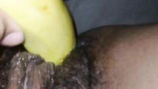 Ebony creaming from banana