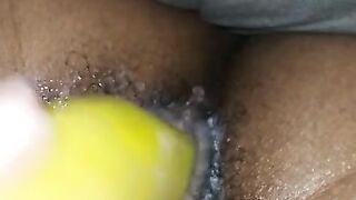 Ebony creaming from banana