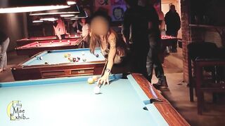 Tiny skirt and no panties was a big hit at the pool hall!