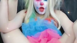 Clown Girl Cums on Big Dildo