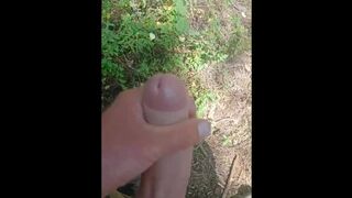 close up big dick wanking in the woods