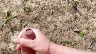 Jerking my big cock in the countryside with cumshot