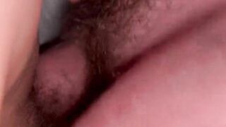 Hairy pussy fucked in missionary with cumshot