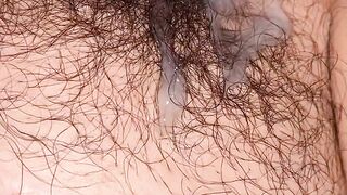 Hairy pussy fucked in missionary with cumshot