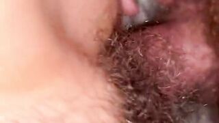 Hairy pussy fucked in missionary with cumshot