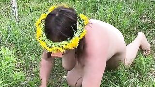 A NAKED PIG, CRAWLING ON THE LAWN, GRUNTING. PUT DANDELIONS IN HER HAIRY ASSHOLE