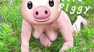 A NAKED PIG, CRAWLING ON THE LAWN, GRUNTING. PUT DANDELIONS IN HER HAIRY ASSHOLE