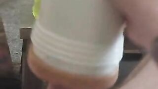 Stroking my cock with my fleshlight while thinking about your sweet, wet little cunt