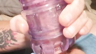 Hot tattoo guy uses flesh light with big cumshot.