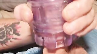 Hot tattoo guy uses flesh light with big cumshot.