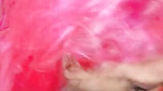 Pink haired milf sucks bbc